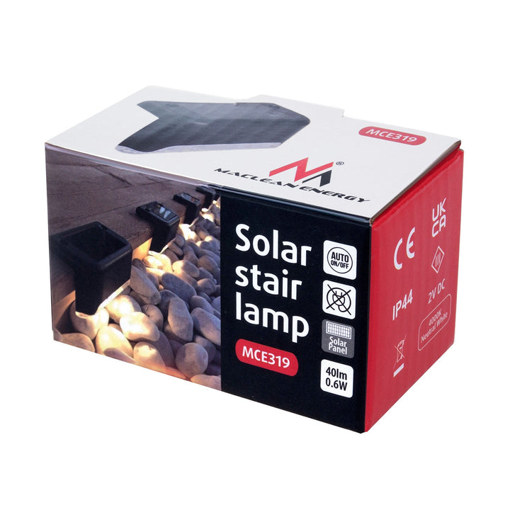 8x Maclean IP44 слънчева LED лампа за стълби, 4000K, Ni-MH 100 mAh, 80x45x45mm, MCE319 сензор за затъмняване