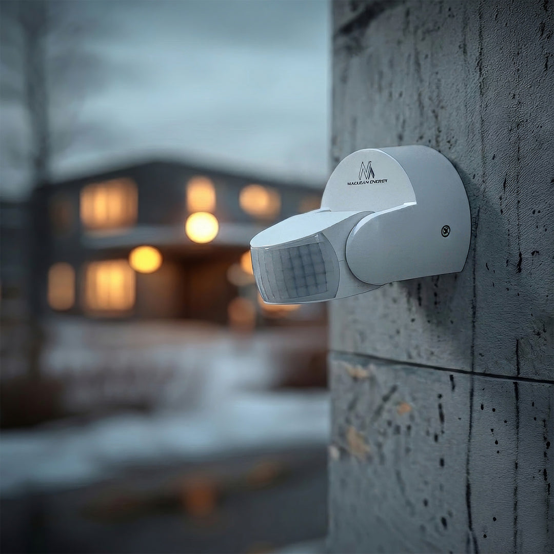 Maclean PIR датчик за движение, инфрачервен, IP65, бял, обхват 12 м, макс. натоварване 600/1200 W, MCE468 W