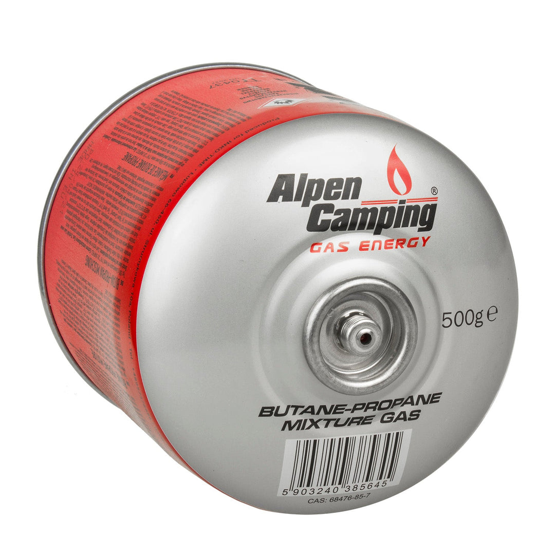 3x 500g Alpen Camping газова касета. Сертификат: Pi 0437, съответстващ на EN417, пропан-бутан, диапазон от -10°C до +40°C, 7/16" IK008 клапан.