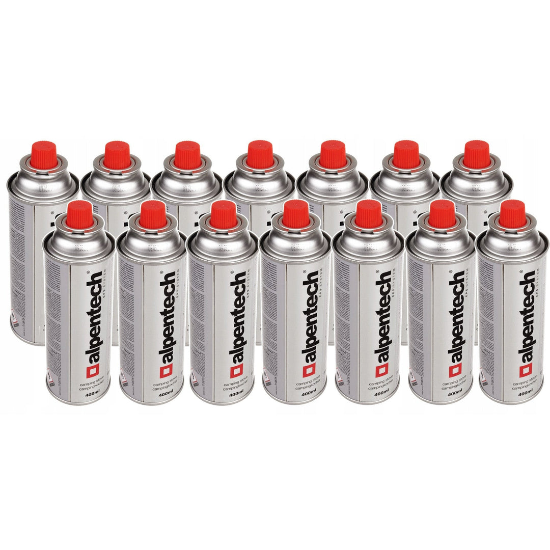 14x 380ml cartuș de gaz Alpentech, certificare: Pi 0875, conform cu EN521, butan, interval de funcționare -10°C până la +40°C, IK300