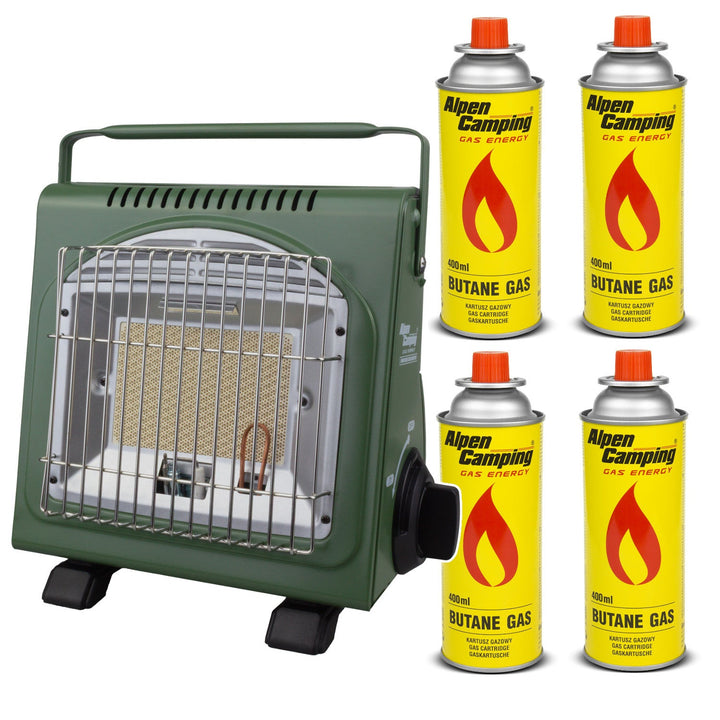 Преносима газова печка Alpen Camping, консумация на газ 124 g/h, пиезоелектрично запалване, IK-1000 PRO, ICELAND + 4 патрона