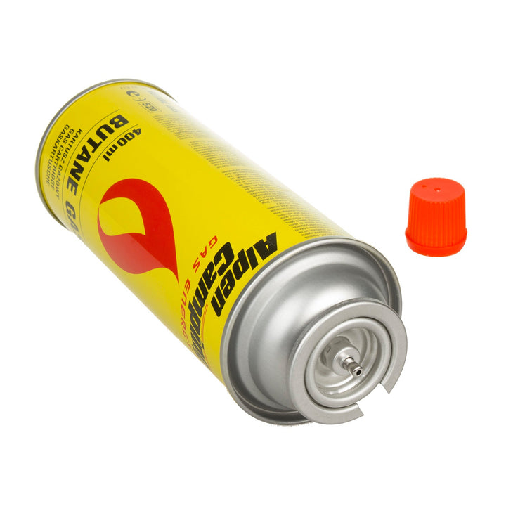 8x 400ml газови патрони Alpen Camping. Сертификат: Pi 0875, в съответствие с EN417, изобутан, работен диапазон от -10°C до +40°C, IK004