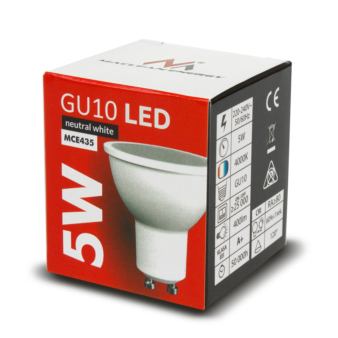 6x Maclean LED крушка, GU10, 5W, 220-240V~, 50/60Hz, неутрално бял цвят, 4000K, 400 лумена, MCE435 NW