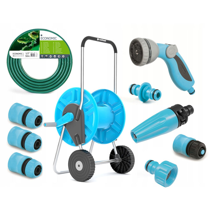 Комплект за градина Cellfast, икономичен маркуч 1/2'' 50 м, количка Aluplus 1/2'' 60 м