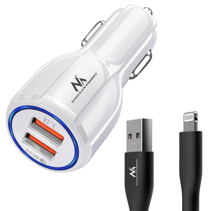 Зарядно устройство за кола Maclean, Qualcomm Quick Charge, QC 3.0 – 5V/3A, 9V/1.8A, 12V/1.6A, 5V/3.1A гнездо с USB Lightning кабел