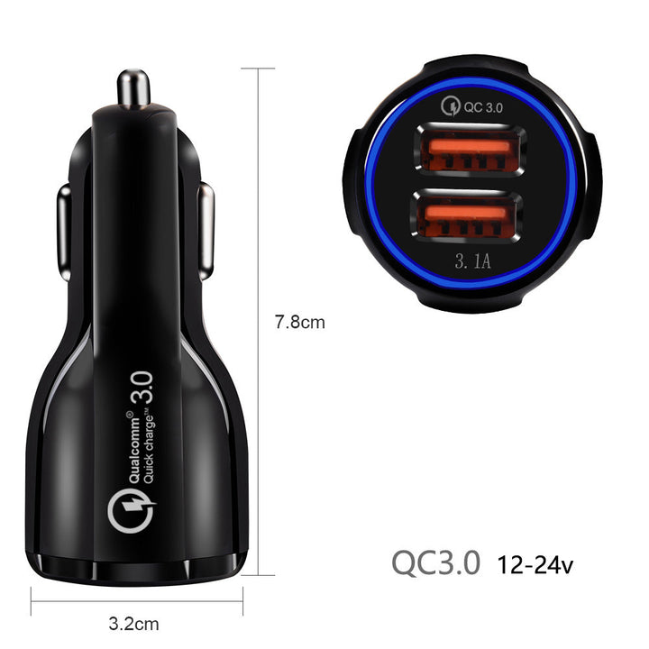Зарядно устройство за кола Maclean, Qualcomm Quick Charge, QC 3.0 – 5V/3A, 9V/1.8A, 12V/1.6A, 5V/3.1A гнездо с USB Lightning кабел