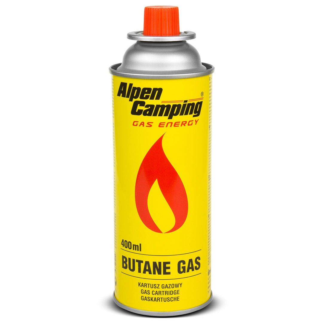 14x 400ml Alpen Camping газови патрони. Сертификат: Pi 0875, съответстващ на стандарт EN417, изобутан, работен диапазон от -10°C до +40°C, IK004
