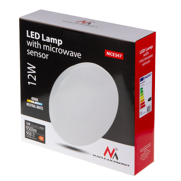 LED таванска лампа Maclean със сензор, 5,8 GHz микровълнов сензор, 4000 K, 12 W, 950 lm, IP44, MCE347