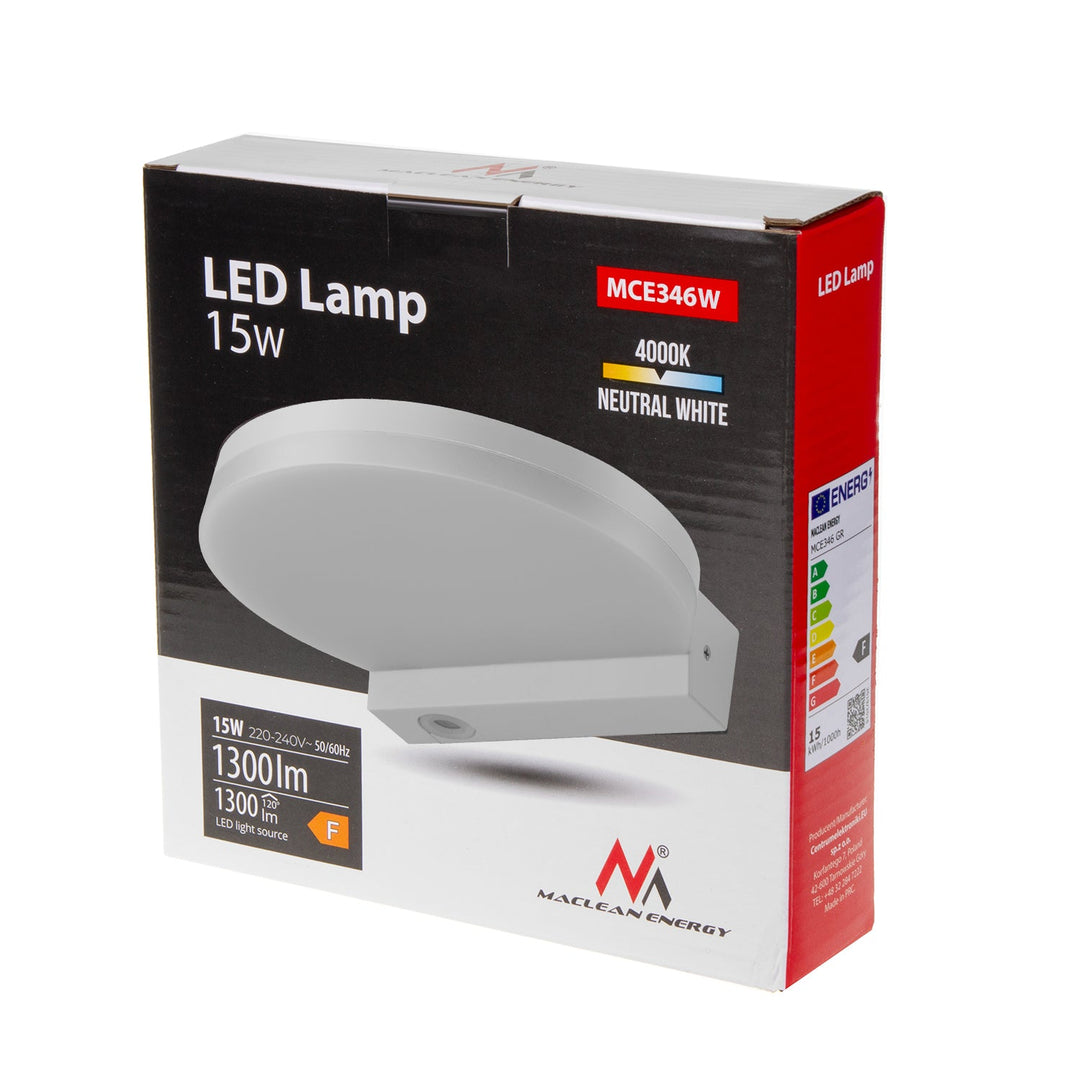 LED лампа Maclean, бяла, 15 W, IP65, 1300 lm, неутрално бял цвят (4000 K) MCE346 W