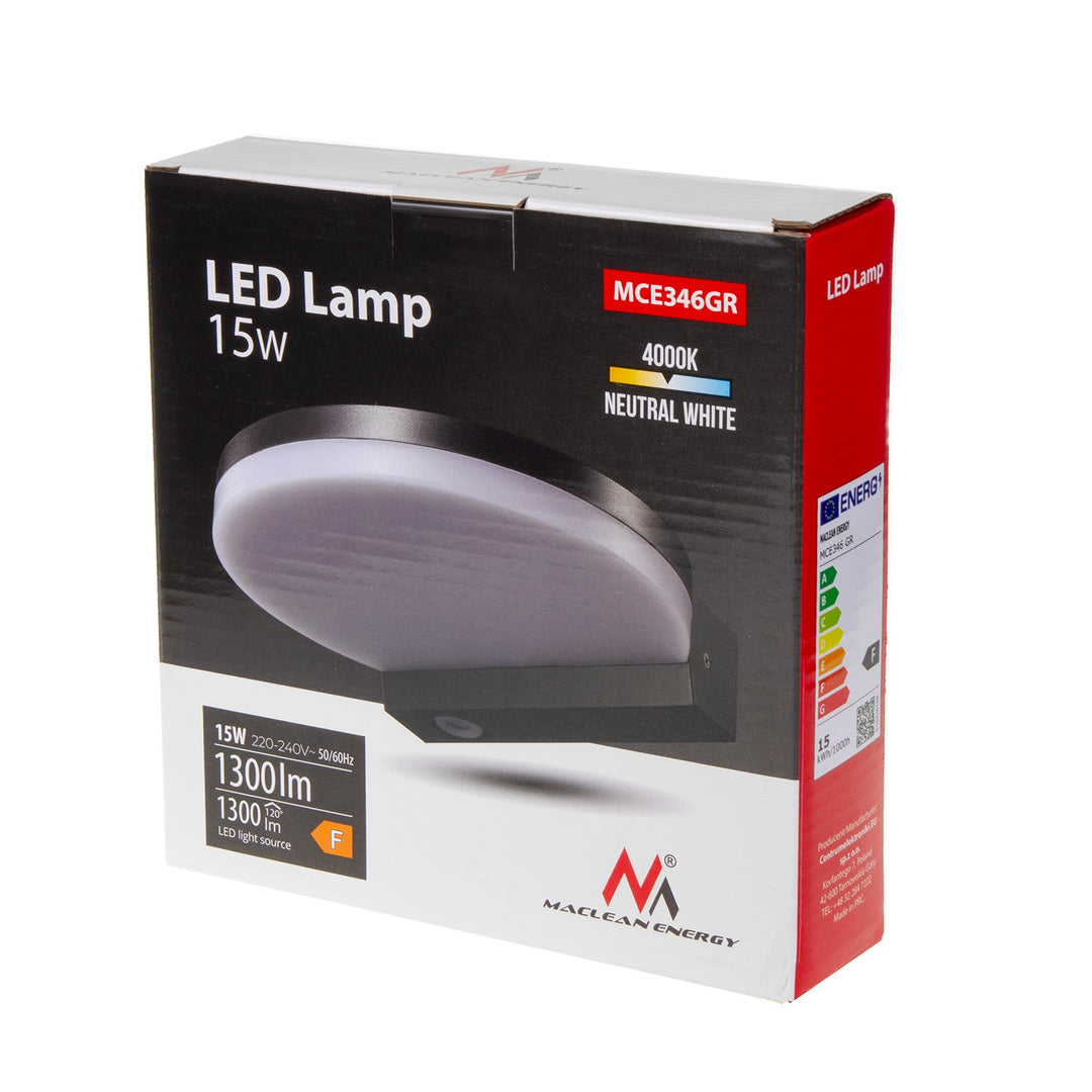 LED лампа Maclean, сива, 15 W, IP65, 1300 lm, неутрално бял цвят (4000 K) MCE346 GR