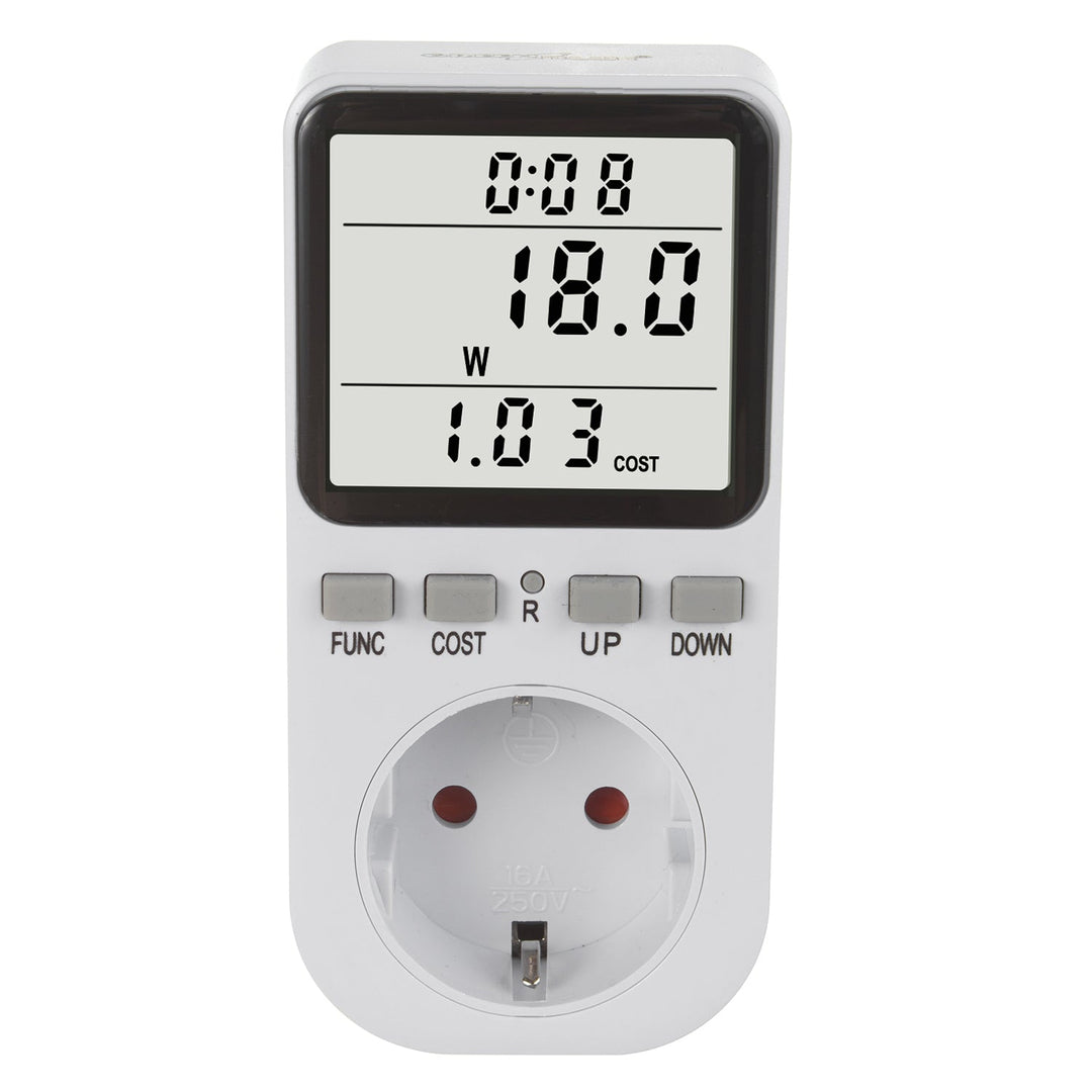 GreenBlue електромер, ватметър, тип F, 220-240 V AC, 50 Hz, максимално натоварване 16 A, IP20, вградена батерия, GB364 F