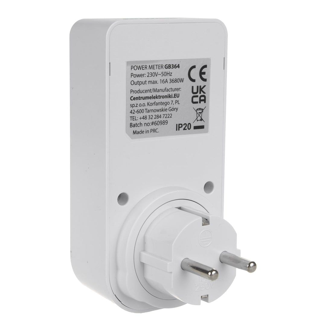 GreenBlue електромер, ватметър, тип F, 220-240 V AC, 50 Hz, максимално натоварване 16 A, IP20, вградена батерия, GB364 F