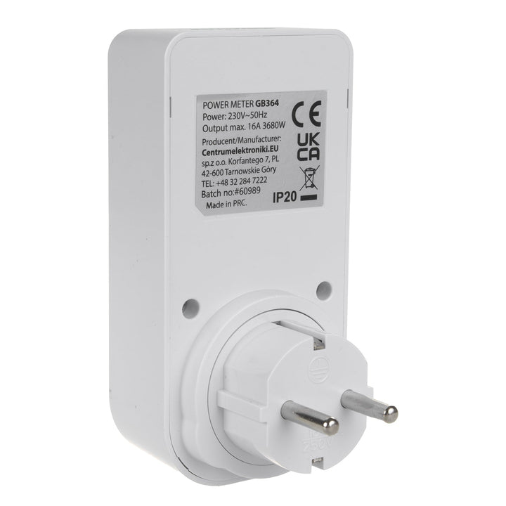 GreenBlue електромер, ватметър, тип F, 220-240 V AC, 50 Hz, максимално натоварване 16 A, IP20, вградена батерия, GB364 F