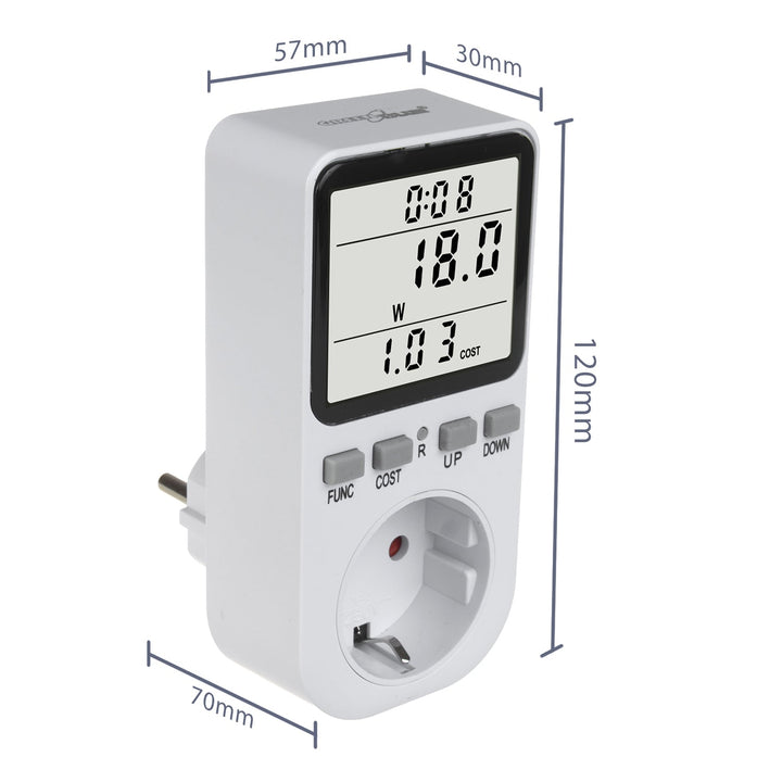 GreenBlue електромер, ватметър, тип F, 220-240 V AC, 50 Hz, максимално натоварване 16 A, IP20, вградена батерия, GB364 F