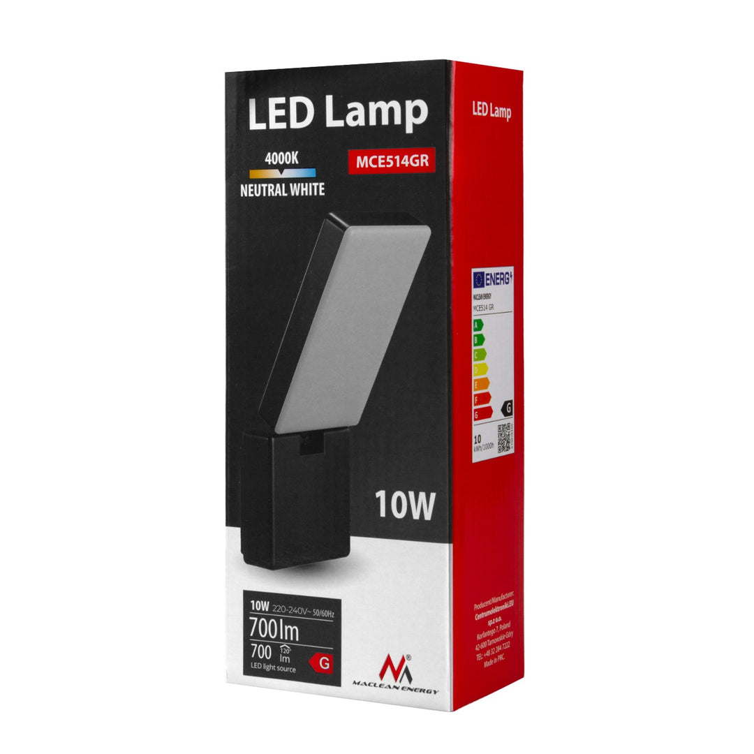 LED лампа Maclean, сива, 10 W, 700 lm, IP65, неутрално бяла, 4000 K