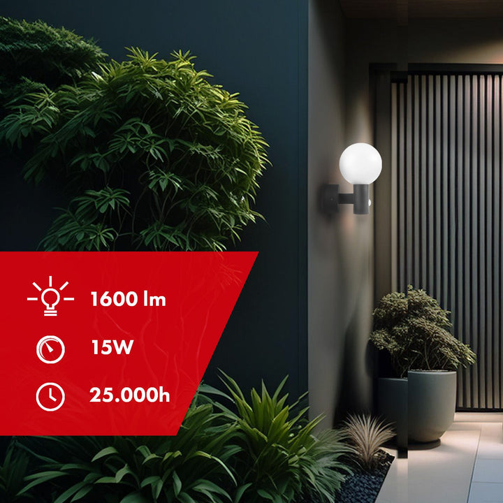 Maclean PIR датчик за движение LED лампа, сива, 15W, IP65, 1600lm, 4000K