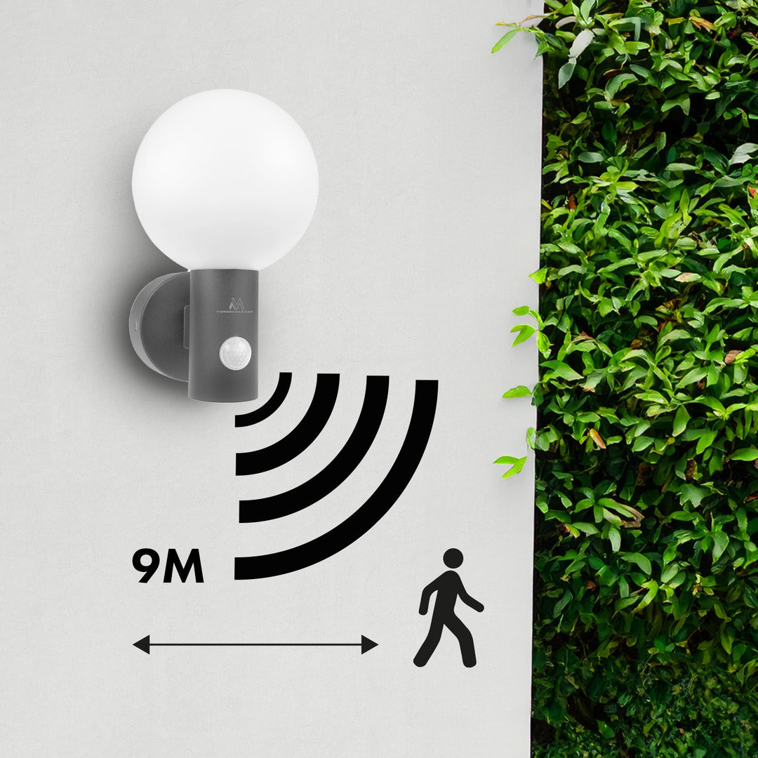 Maclean PIR датчик за движение LED лампа, сива, 15W, IP65, 1600lm, 4000K
