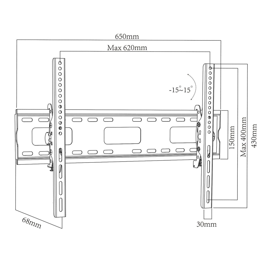 Монтажна стойка за телевизор Maclean, макс. VESA 600x400, 32-90", 80 кг, наклон +15°~-15°, MC-421