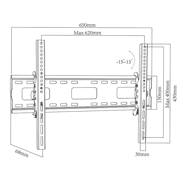 Монтажна стойка за телевизор Maclean, макс. VESA 600x400, 32-90", 80 кг, наклон +15°~-15°, MC-421