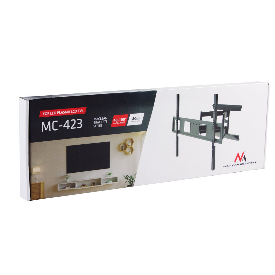 Монтажна стойка за телевизор Maclean, макс. VESA 800x600, 43-100", 80 кг, вертикална и хоризонтална настройка на ъгъла, профил 50-500 мм, черна, MC-423