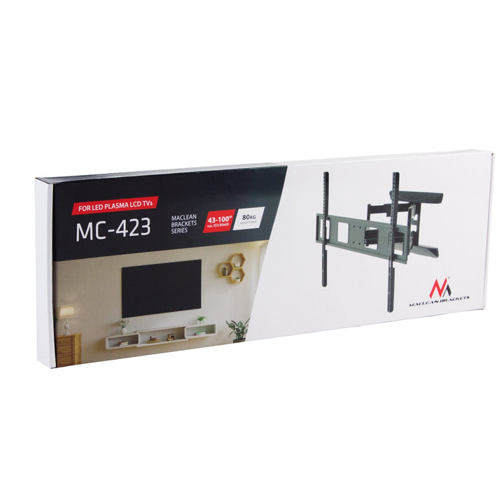 Монтажна стойка за телевизор Maclean, макс. VESA 800x600, 43-100", 80 кг, вертикална и хоризонтална настройка на ъгъла, профил 50-500 мм, черна, MC-423