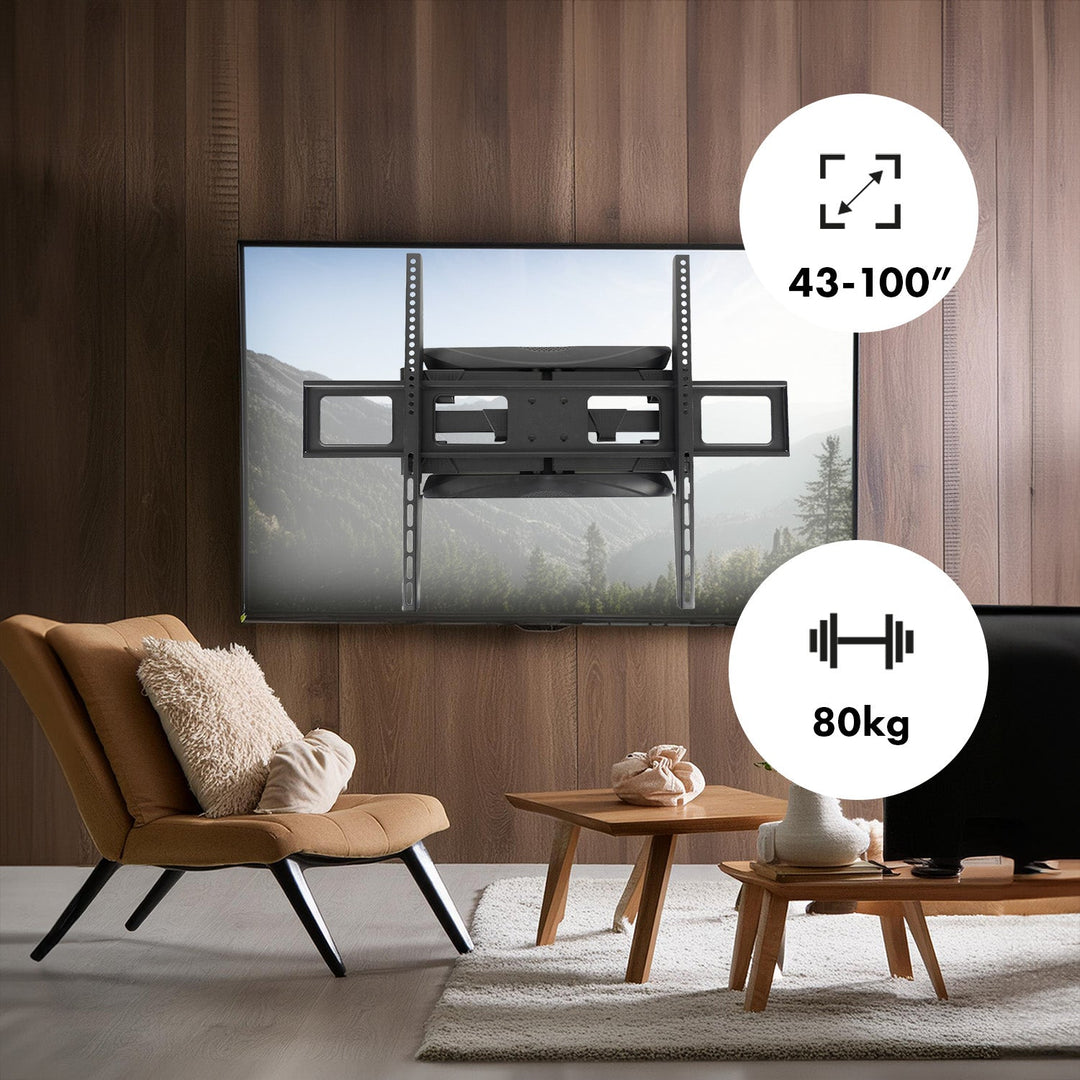 Монтажна стойка за телевизор Maclean, макс. VESA 800x600, 43-100", 80 кг, вертикална и хоризонтална настройка на ъгъла, профил 50-500 мм, черна, MC-423