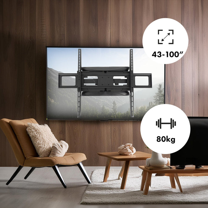 Монтажна стойка за телевизор Maclean, макс. VESA 800x600, 43-100", 80 кг, вертикална и хоризонтална настройка на ъгъла, профил 50-500 мм, черна, MC-423