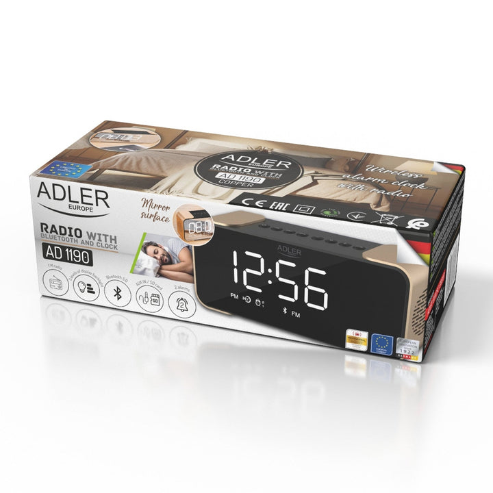 Adler AD 1190 Безжичен радиобудилник от мед с LED дисплей и Bluetooth функция
