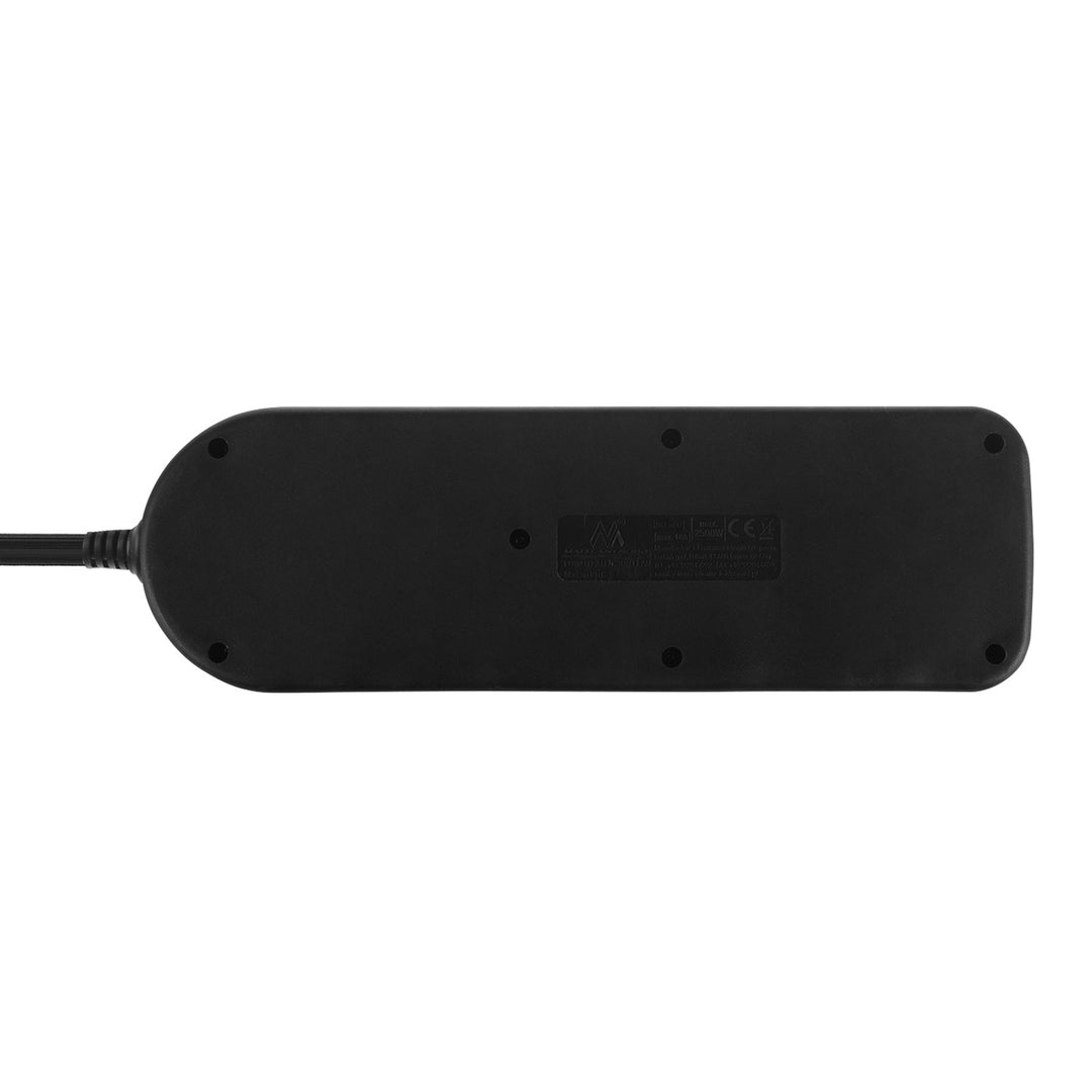 Многофункционален удължител Maclean, 4-контактен удължител + USB A/C, с превключватели, 250VAC/10A, 1,5 м, черен, MCE508 B