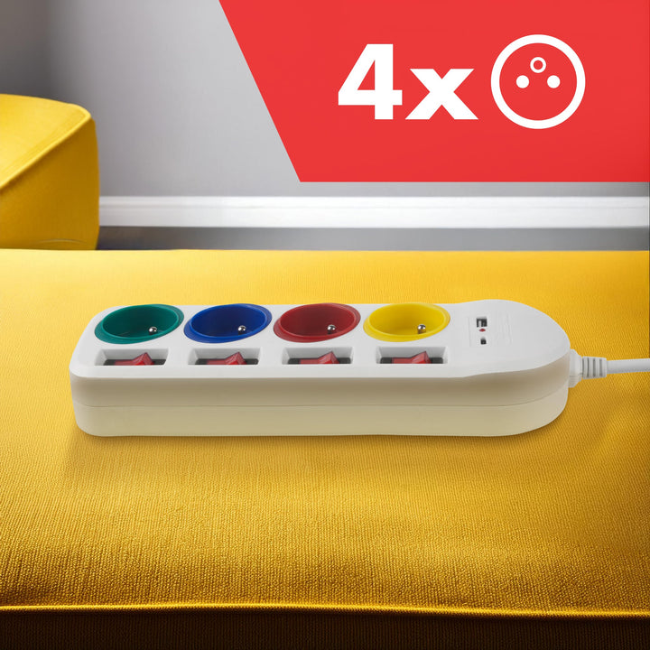 Многофункционален удължител Maclean, 4-контактен удължител + USB A/C, с превключватели, 250VAC/10A, 1,5 м, бял, MCE508 W