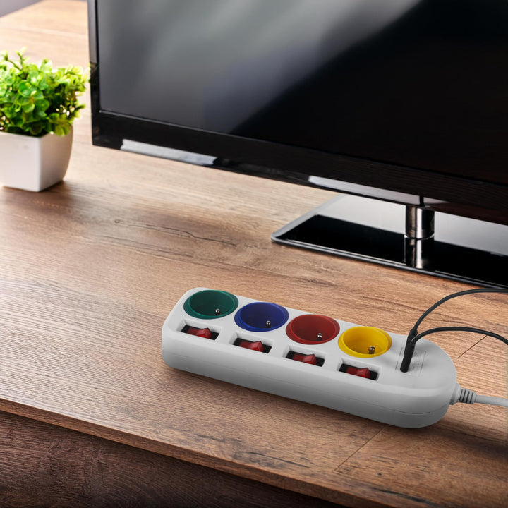 Многофункционален удължител Maclean, 4-контактен удължител + USB A/C, с превключватели, 250VAC/10A, 1,5 м, бял, MCE508 W