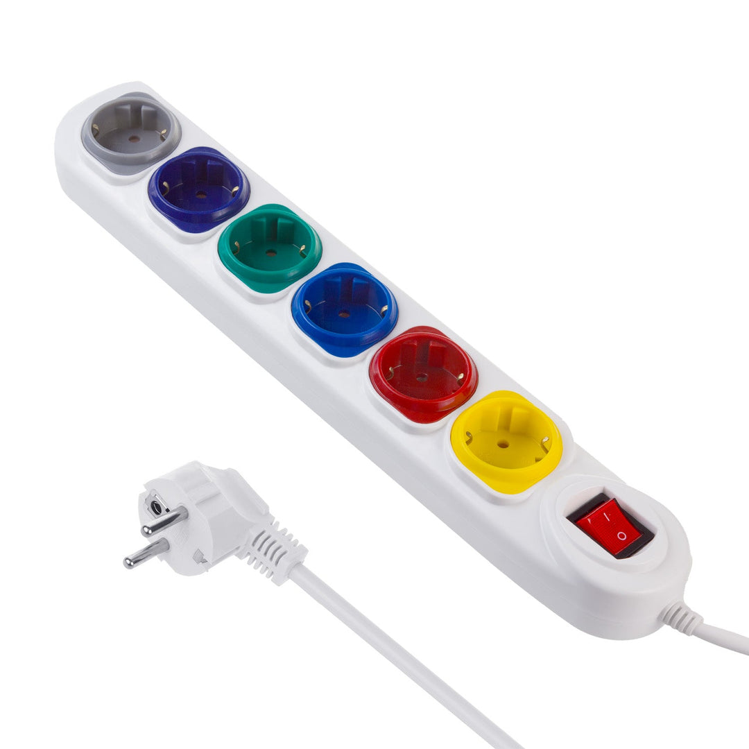Многофункционален удължител Maclean, 6-контактен, с прекъсвач, 250VAC/10A, 1,5 м, MCE509 W