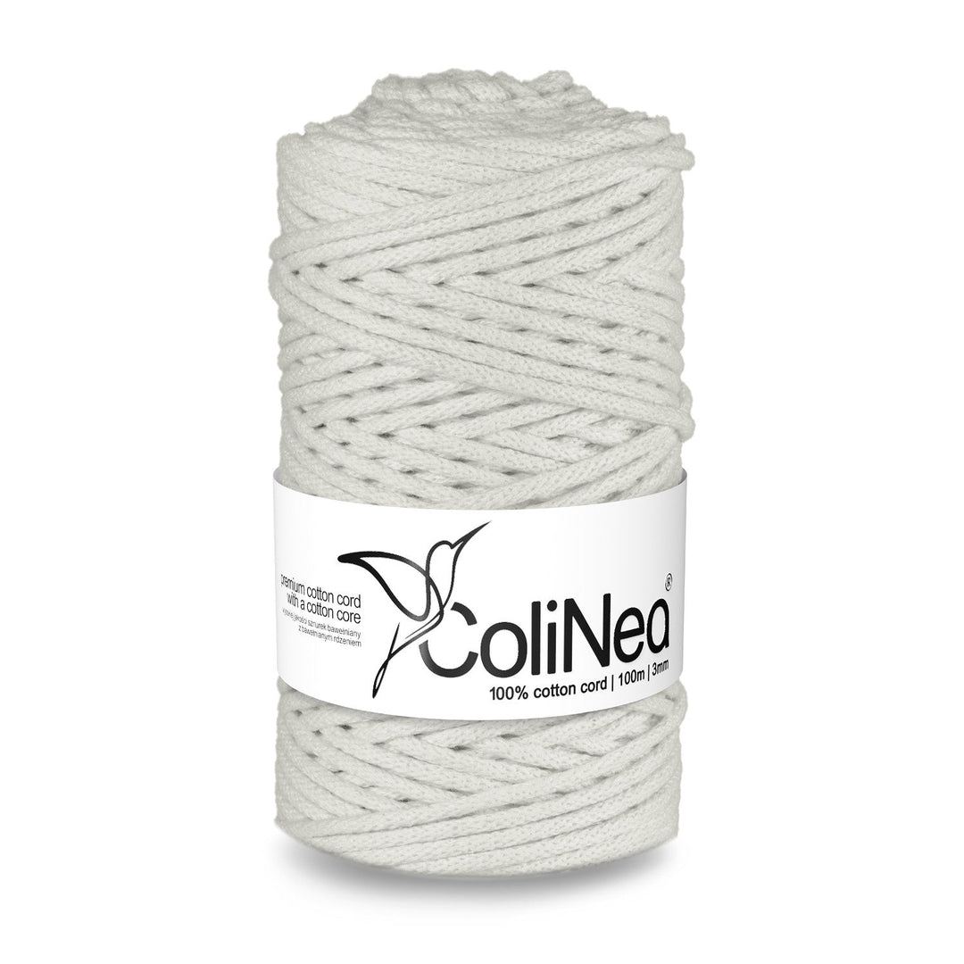 ColiNea, памучен шнур с памучна сърцевина, плетен, 3 мм, 100 м, бял