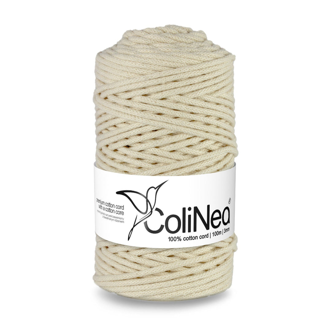 ColiNea, памучен шнур с памучна сърцевина, плетен, 3 мм, 100 м, слонова кост