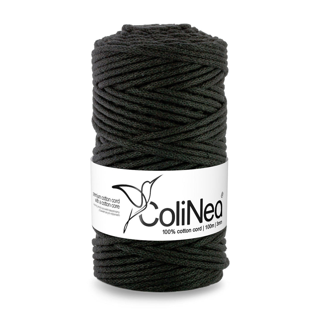 ColiNea, памучен шнур с памучна сърцевина, плетен, 3 мм, 100 м, черен