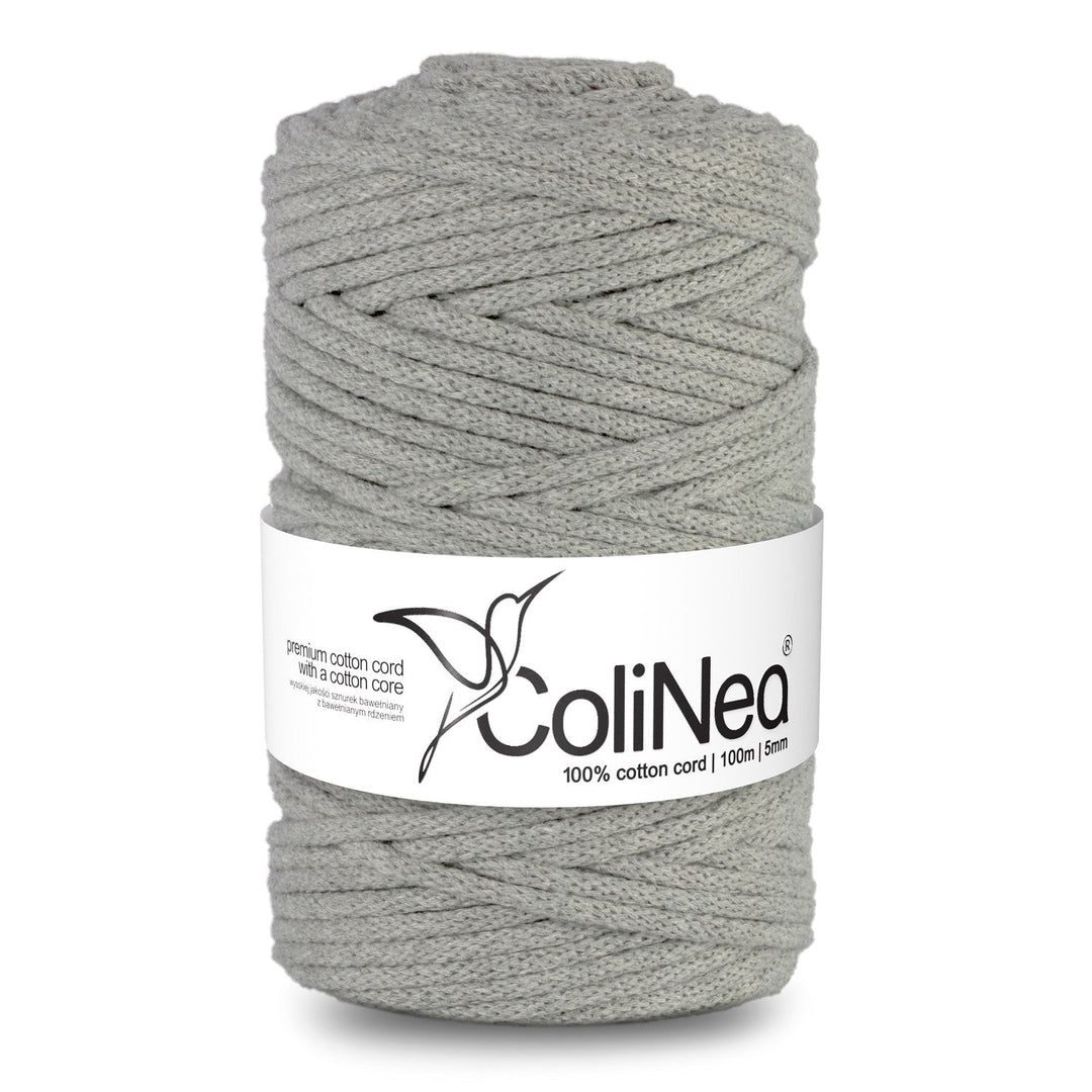 ColiNea, памучен шнур с памучна сърцевина, плетен, 5 мм, 100 м, сив