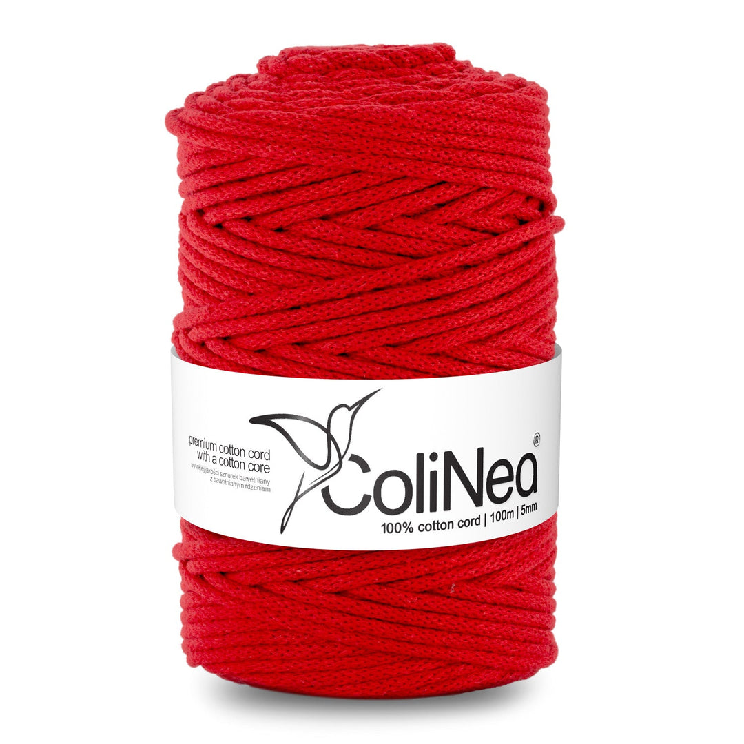 ColiNea, памучен шнур с памучна сърцевина, плетен, 5 мм, 100 м, червен