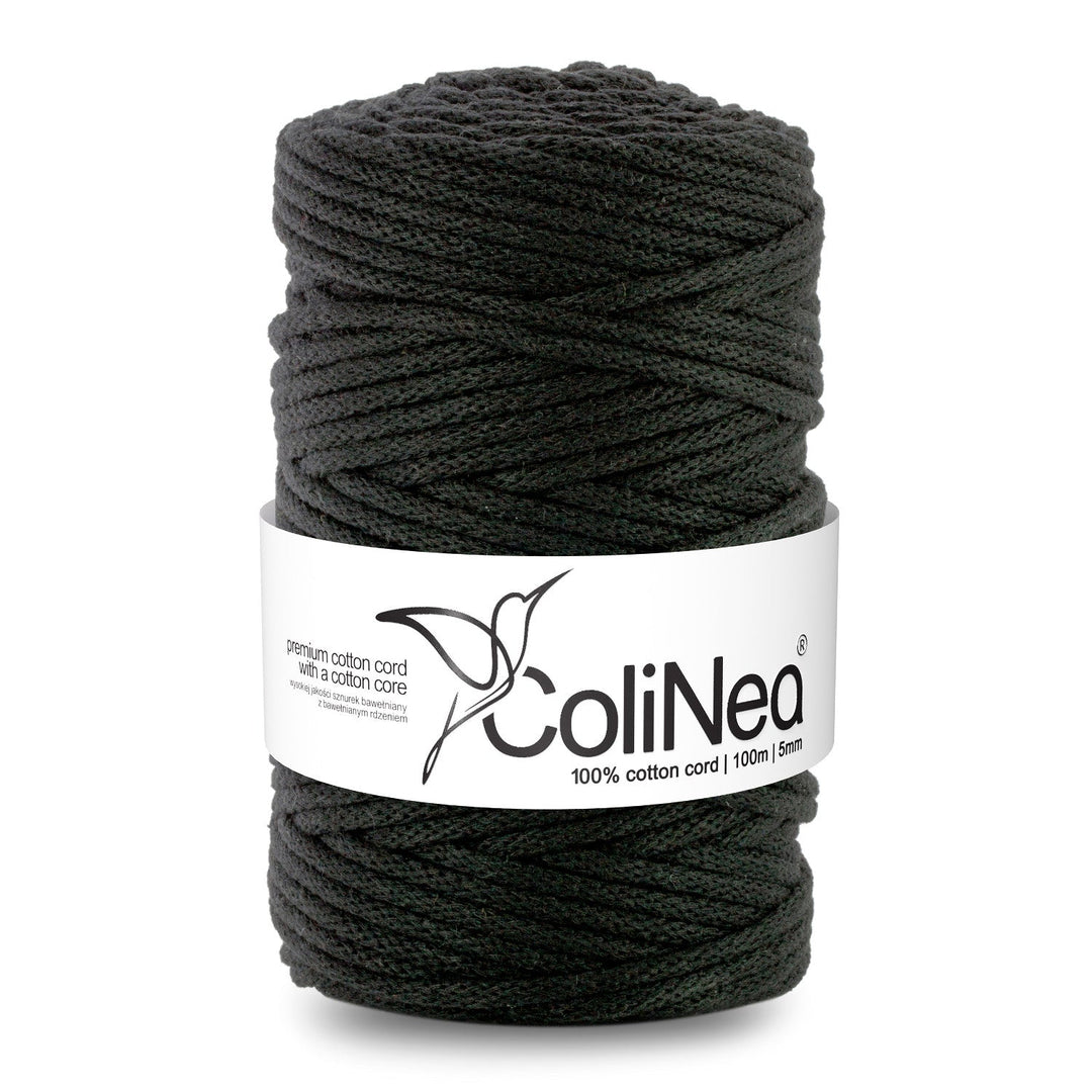 ColiNea, памучен шнур с памучна сърцевина, плетен, 5 мм, 100 м, черен