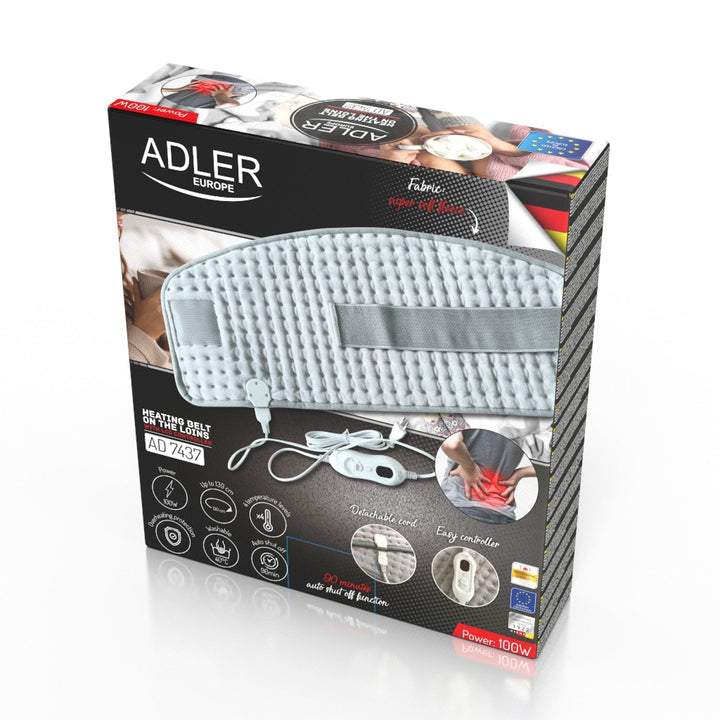 Отоплителен колан за лумбалната област Adler, 4 настройки на температурата, мощност 100 W, LCD дистанционно управление, AD 7437