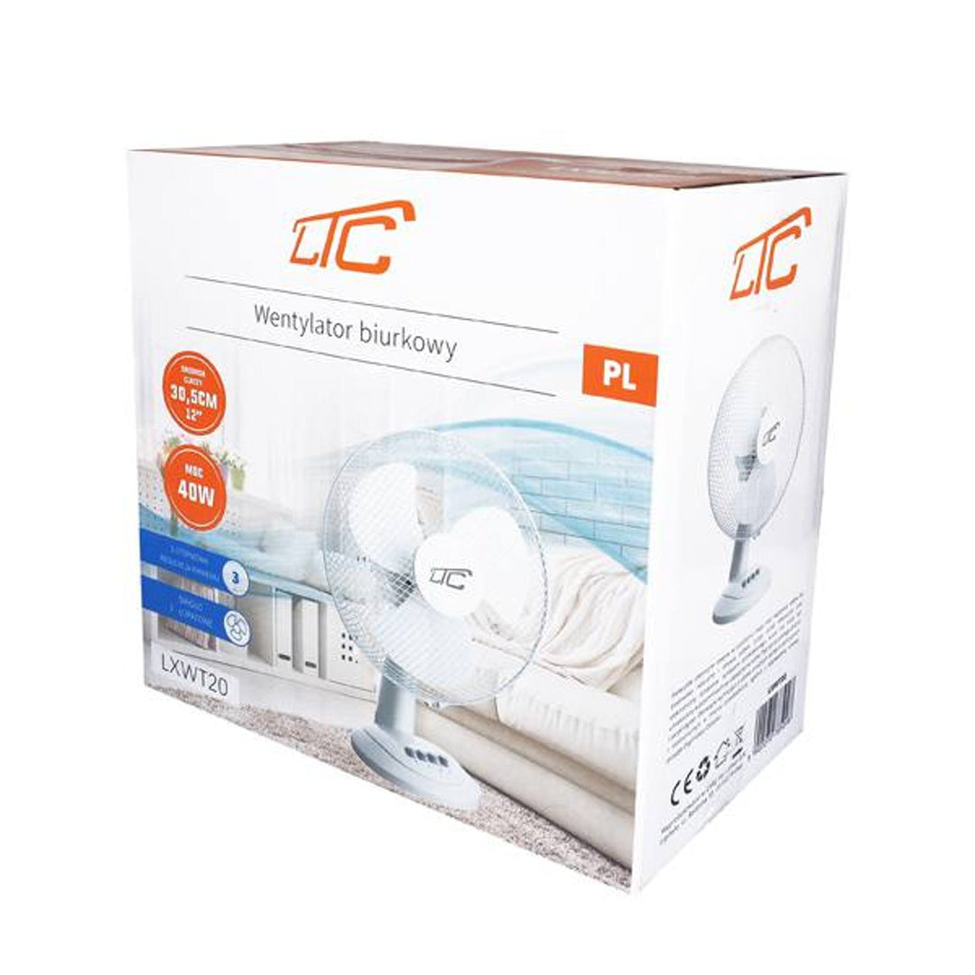 Ventilator de birou LTC, oscilant, cu unghi reglabil, 38W, alb, LXWT20