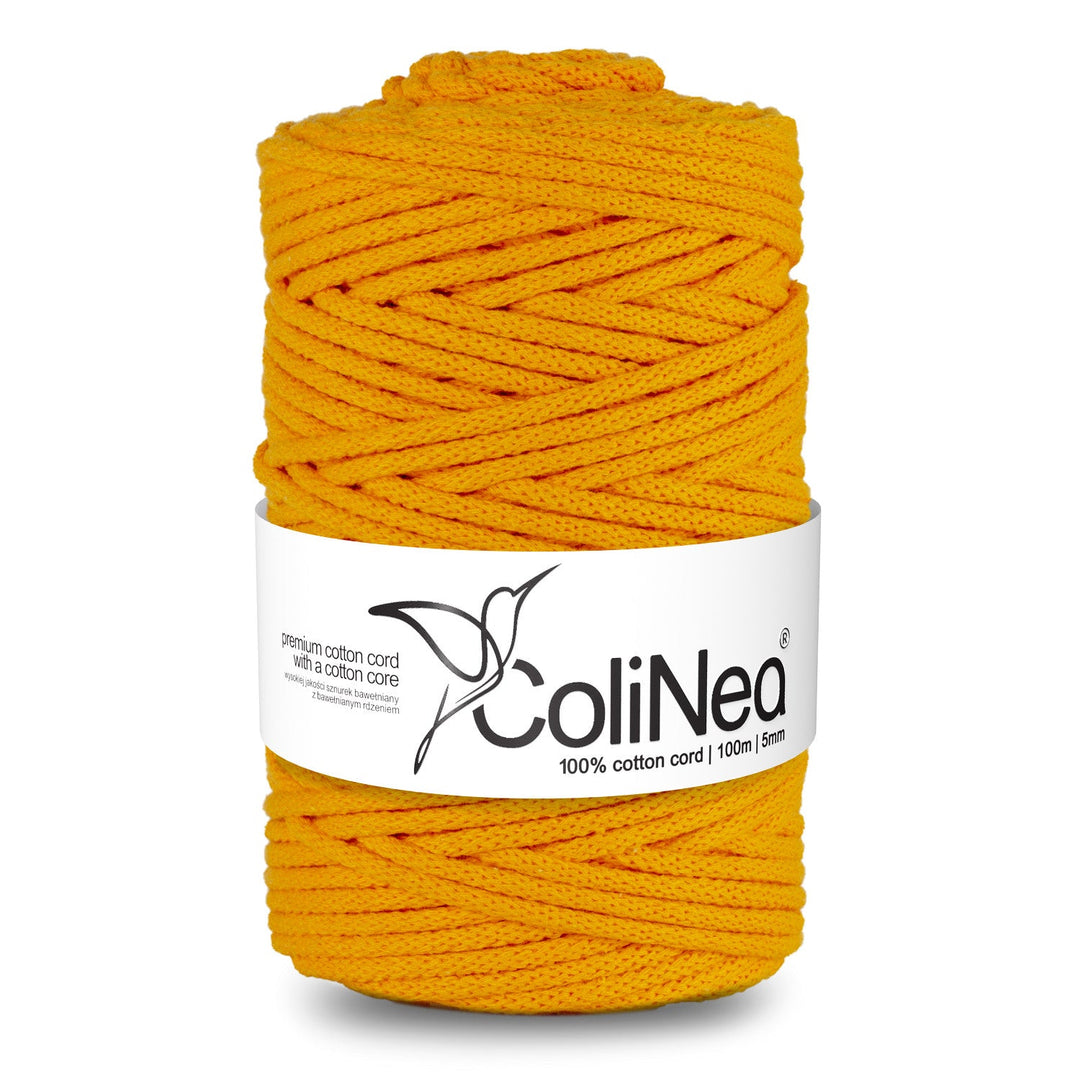 ColiNea, памучен шнур с памучна сърцевина, плетен, 5 мм, 100 м, тъмножълт