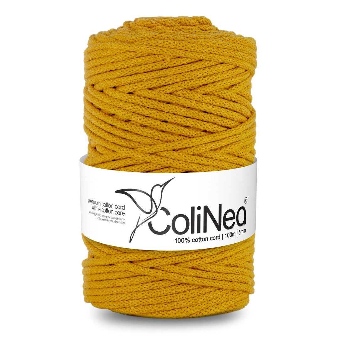 ColiNea, памучен шнур с памучна сърцевина, плетен, 5 мм, 100 м, горчично жълт