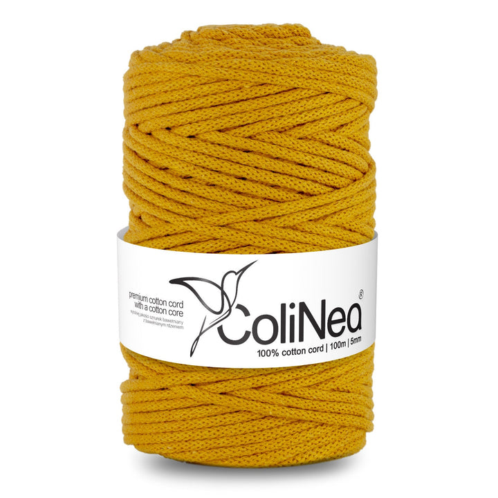 ColiNea, памучен шнур с памучна сърцевина, плетен, 5 мм, 100 м, горчично жълт