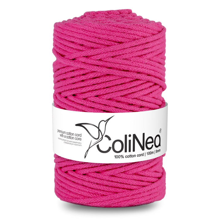 ColiNea, памучен шнур с памучна сърцевина, плетен, 5 мм, 100 м, фуксия