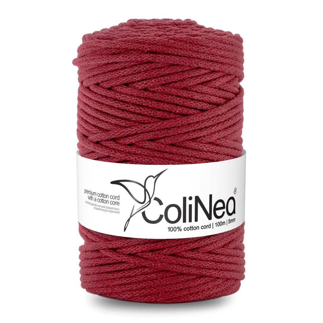 ColiNea, памучен шнур с памучна сърцевина, плетен, 5 мм, 100 м, бордо