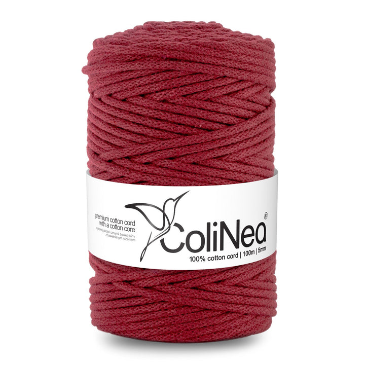 ColiNea, памучен шнур с памучна сърцевина, плетен, 5 мм, 100 м, бордо