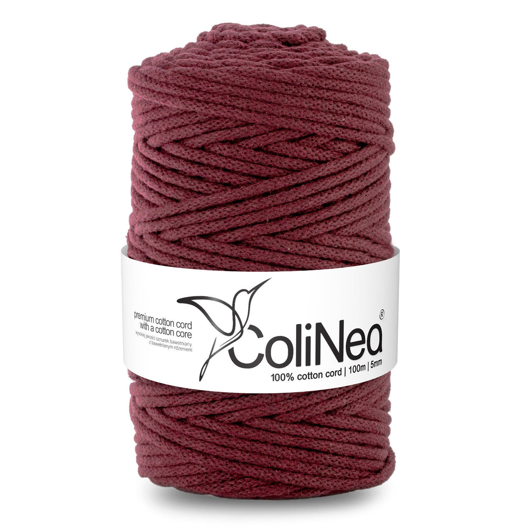 ColiNea, памучен шнур с памучна сърцевина, плетен, 5 мм, 100 м, бордо