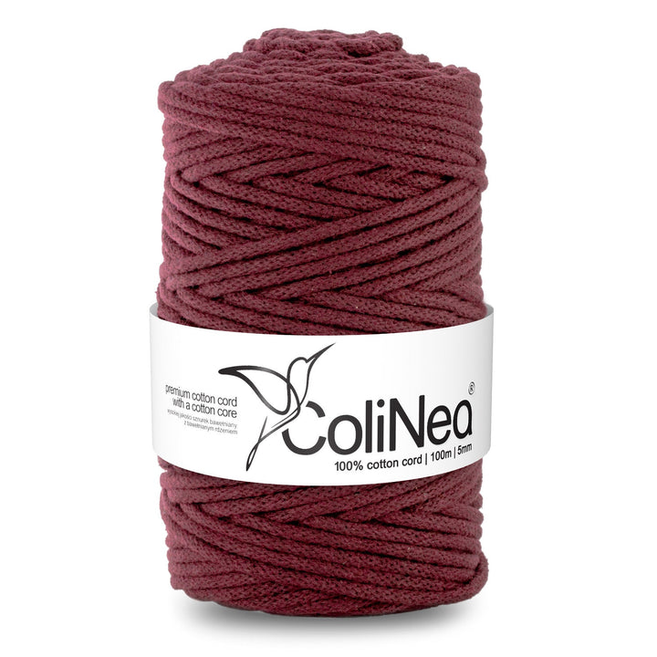 ColiNea, памучен шнур с памучна сърцевина, плетен, 5 мм, 100 м, бордо