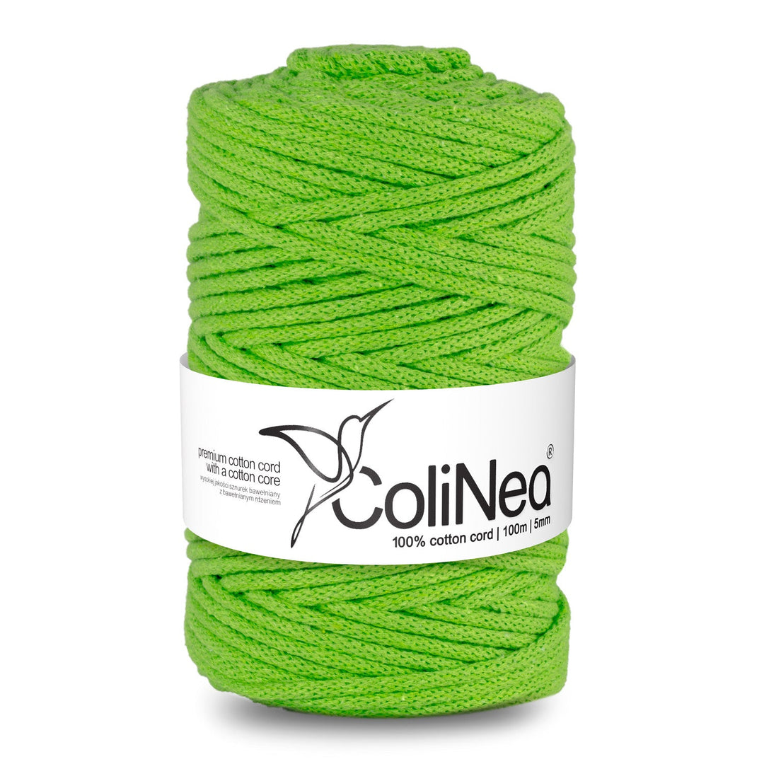 ColiNea, памучен шнур с памучна сърцевина, плетен, 5 мм, 100 м, светлозелен