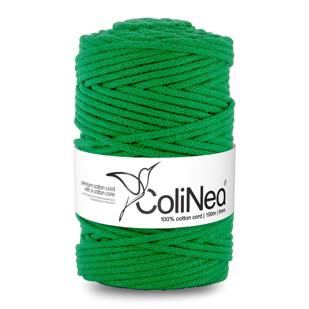 ColiNea, памучен шнур с памучна сърцевина, плетен, 5 мм, 100 м, зелен